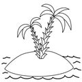 Illustration of island with palm trees for coloring book.